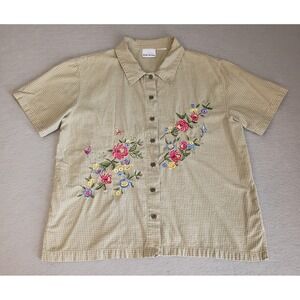 Vintage Women's Bobbie Brooks Floral Embroidered Green Plaid Shirt Sz Large?